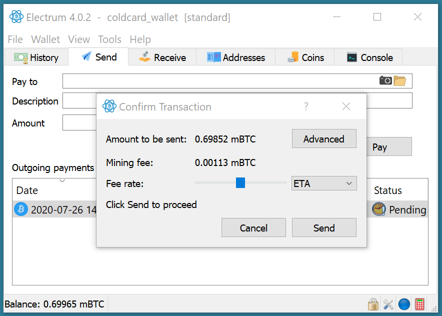 Electrum Send Confirm