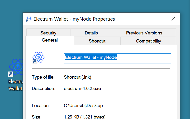 Electrum Shortcut Rename