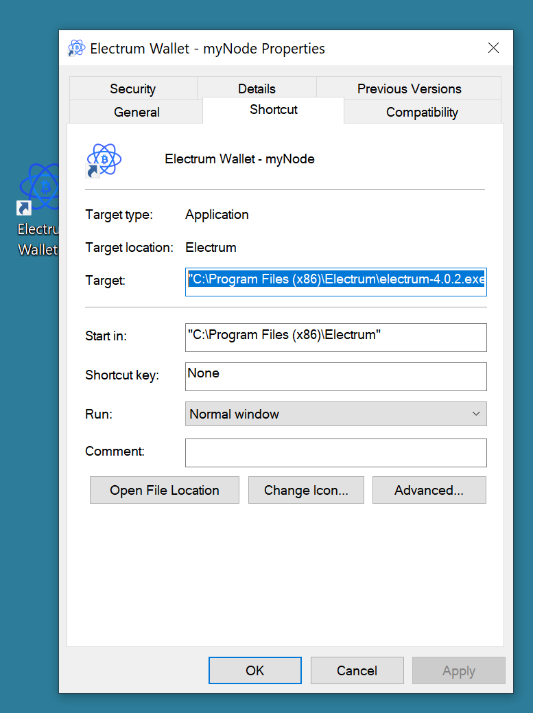 Electrum Shortcut Target